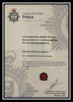 Award of Excellence from Leicestershire Police