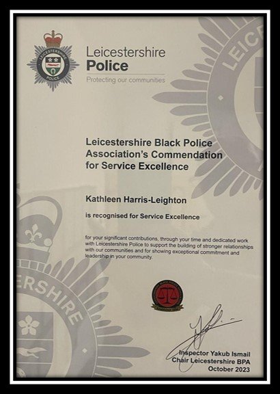 Award of Excellence from Leicestershire Police